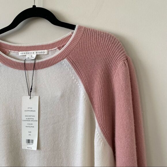 Veronica Beard Albertina Pink/Cream 100% Cashmere Sweater - Picture 5 of 14